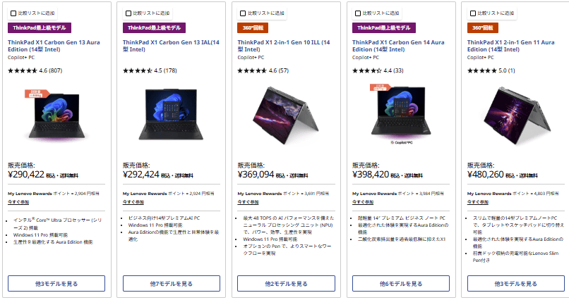 直販の販売中のラインナップ例