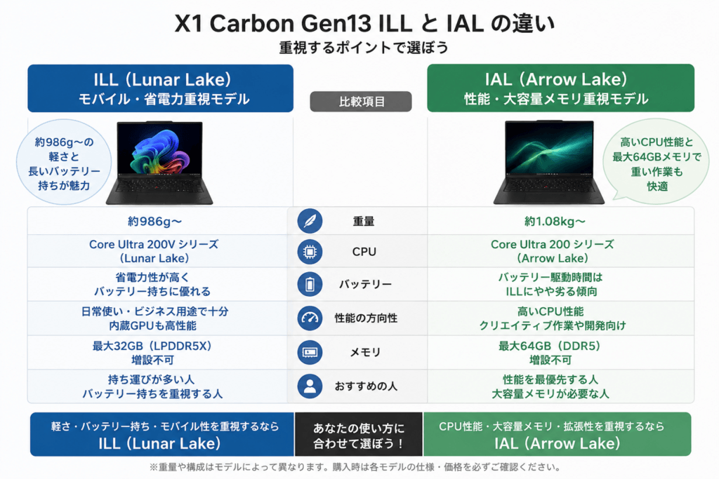 ThinkPad X1 Carbon Gen13 ILLの軽さ・Lunar Lake・省電力性の特徴