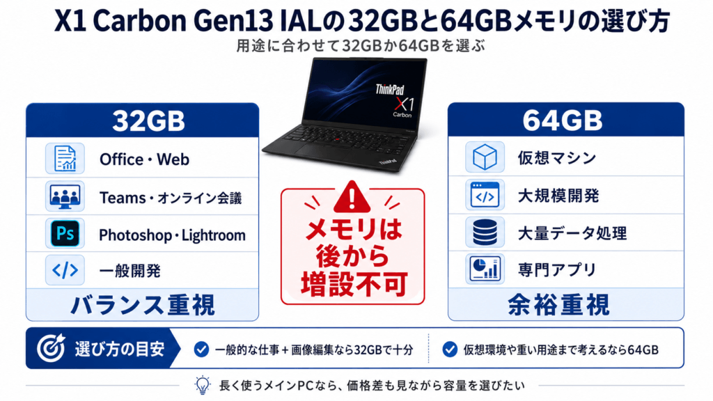 X1 Carbon Gen13 IALの32GBと64GBメモリの選び方