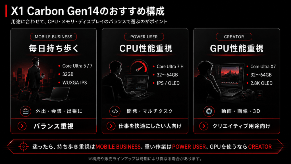 X1 Carbon Gen14のビジネス・高性能・クリエイター向けおすすめ構成