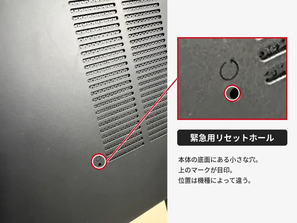 ThinkPad底面の緊急用リセットホール